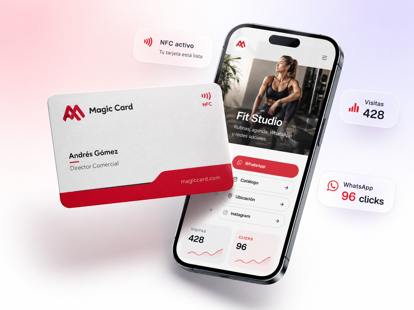 Magic Card NFC con bio digital, QR y métricas